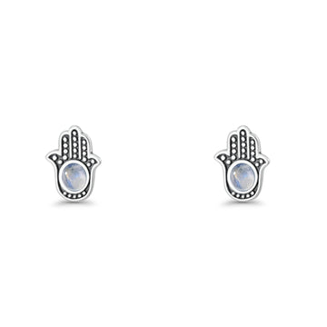 Round 9mm Moonstone Hand Of Hamsa Stud Earring 925 Sterling Silver Wholesale
